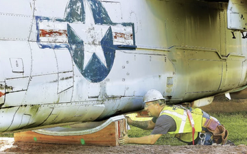 U.S. Navy A7E Corsair plane at Edwardsville Township Park comes down for restoration